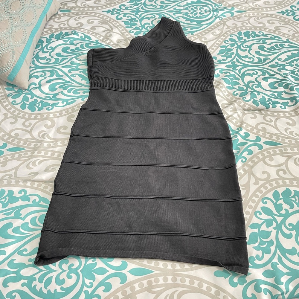 Black one shoulder midi dress
